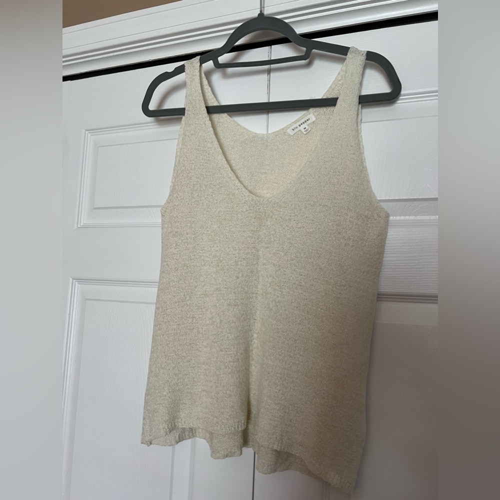 Blu Pepper Cream Knit V-Neck Tank Top